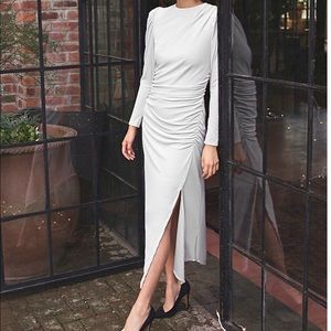 Express Ruched Asymmetrical Grey Velvet Long Sleeve Midi Dress Size Small NWT